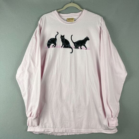 The Mountain Cat Shirt Womens XXL 2XL Pink Long Sleeve Tee Crew Neck Kitty - Picture 1 of 15